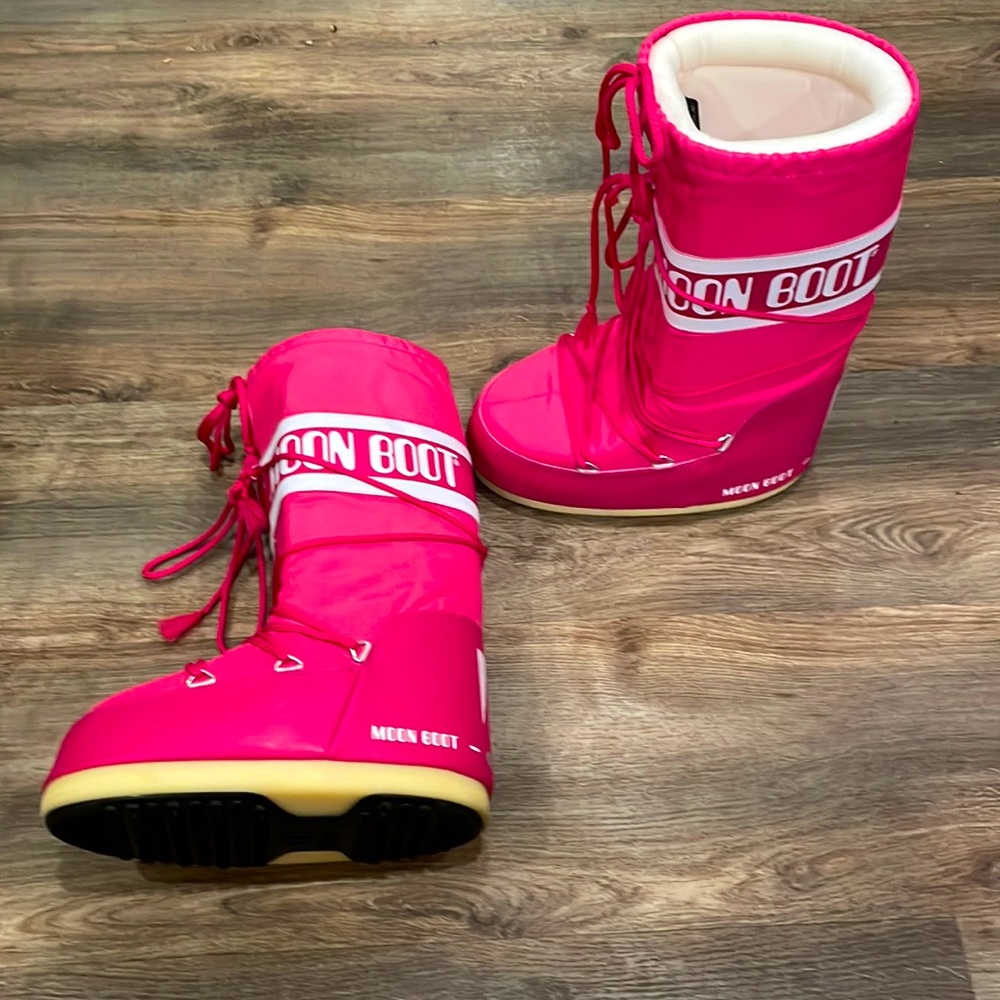Neon pink moon boots